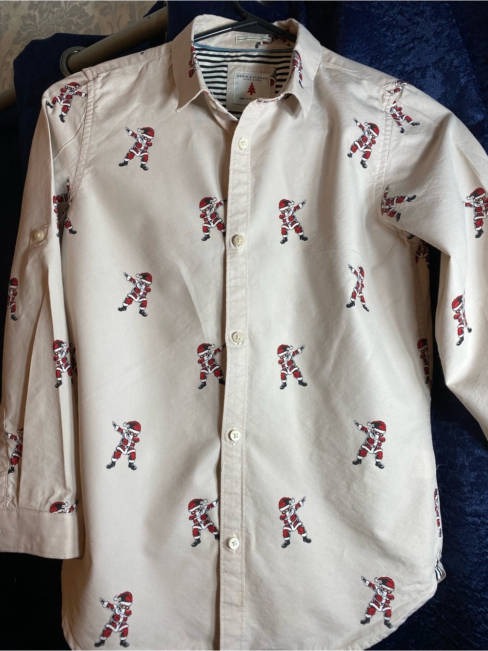 Denim & Flower Boys Dabbing Santa Print Button Up~ Christmas 11-12 yrs
